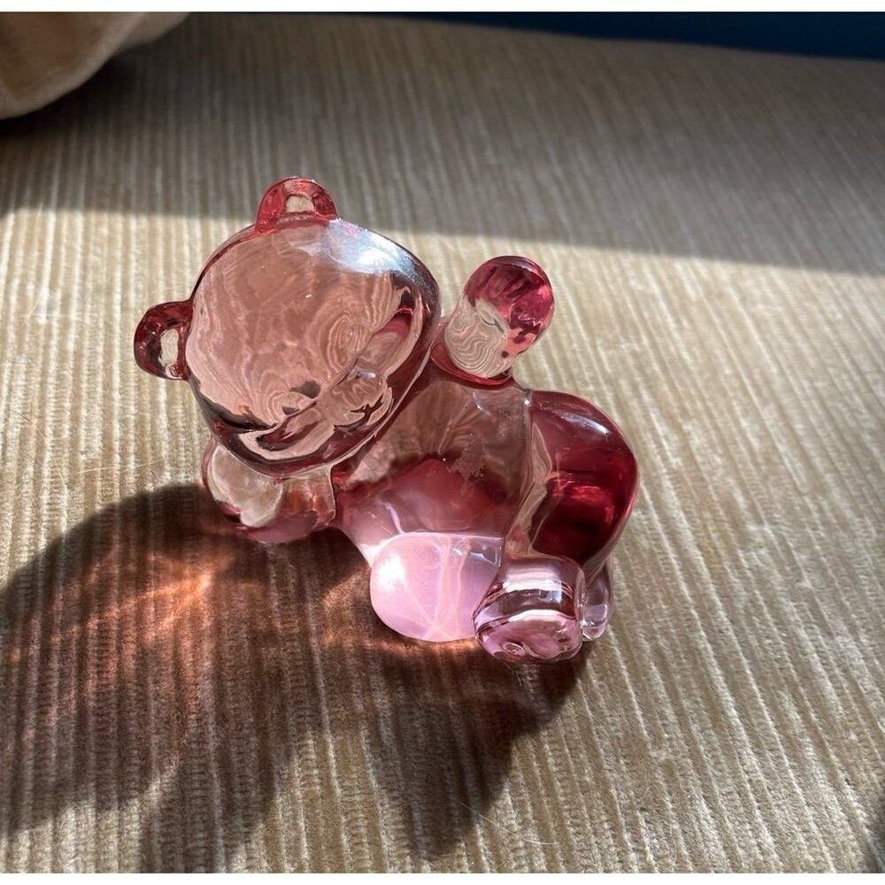 Fenton Glass Dusty Rose Reclining Bear pink Figurine Sculpture Care bear